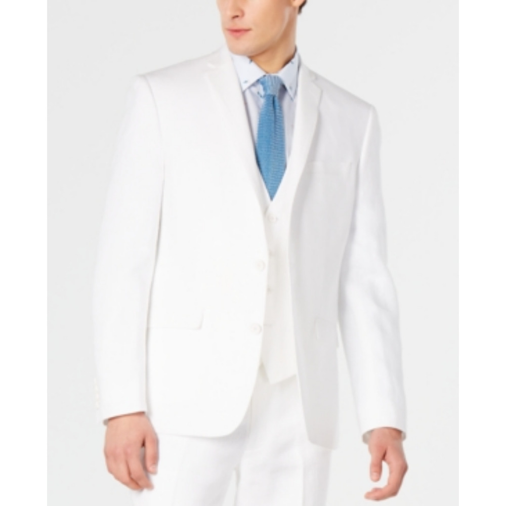 Bar III Men Slim Fit White 100% Linen Suit Jacket White Size 38L